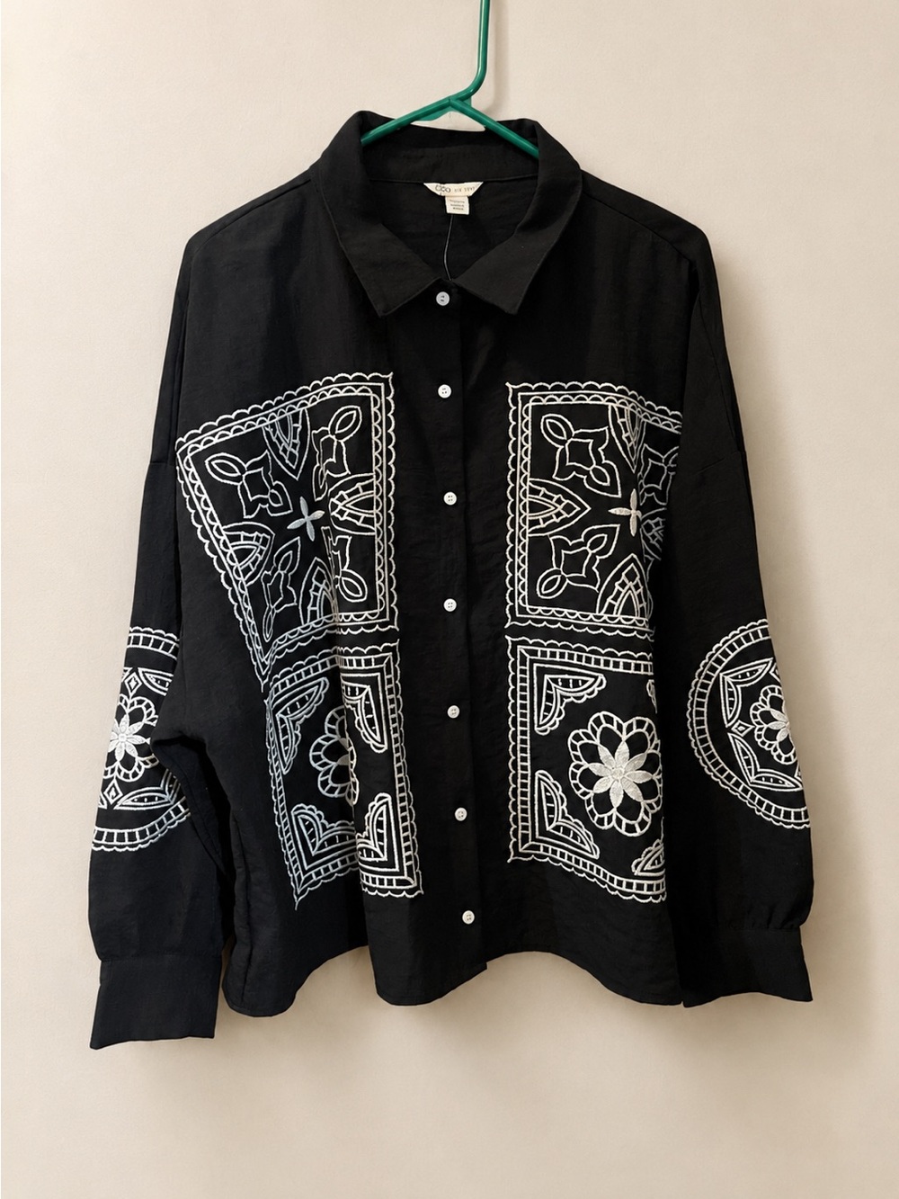 Cato Embroidered Button Front Blouse Top Size 18/20W Black White Boho Plus Size